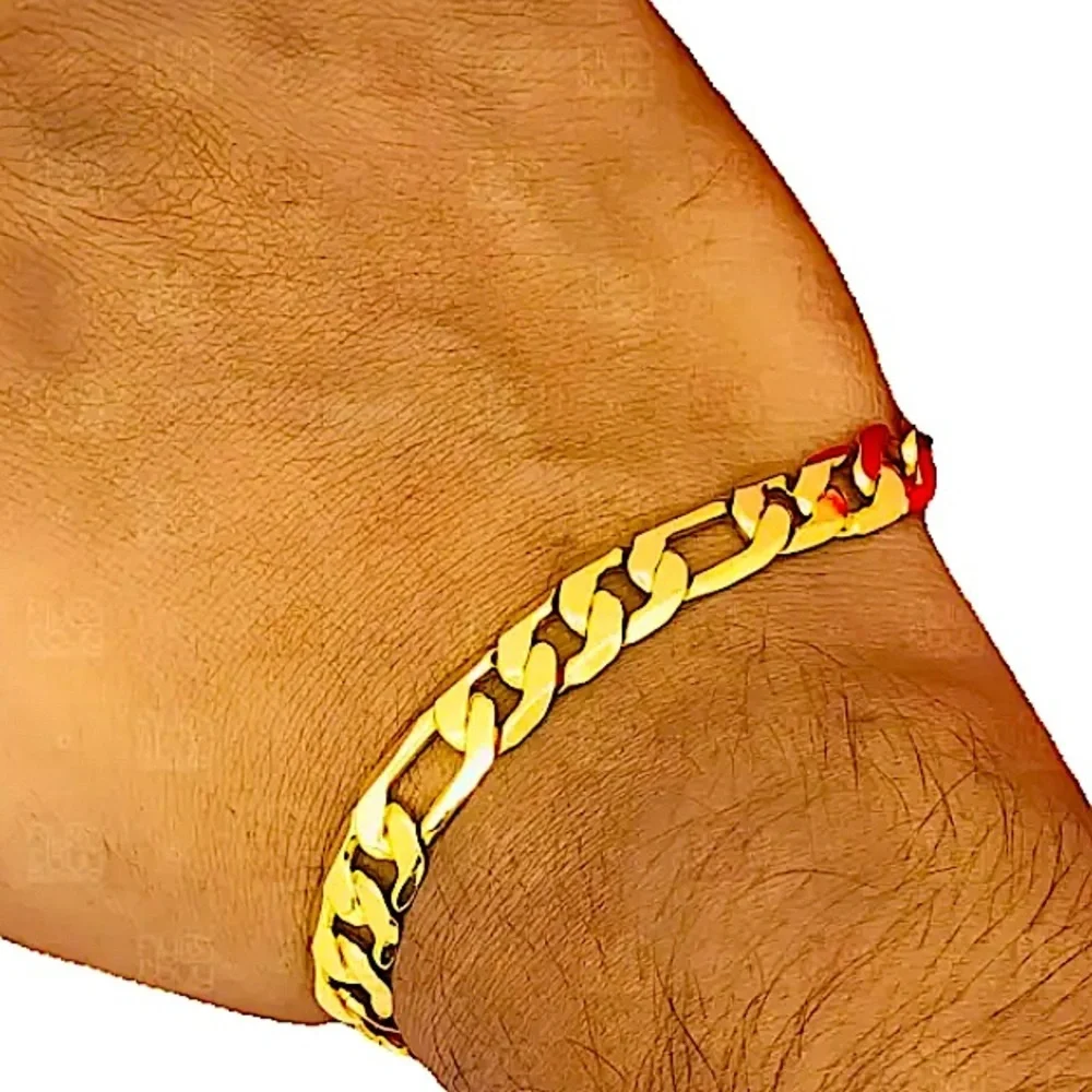 GOLD CUBAN FIGARO CHAIN LINK 8MM UNISEX 18K BRACELET